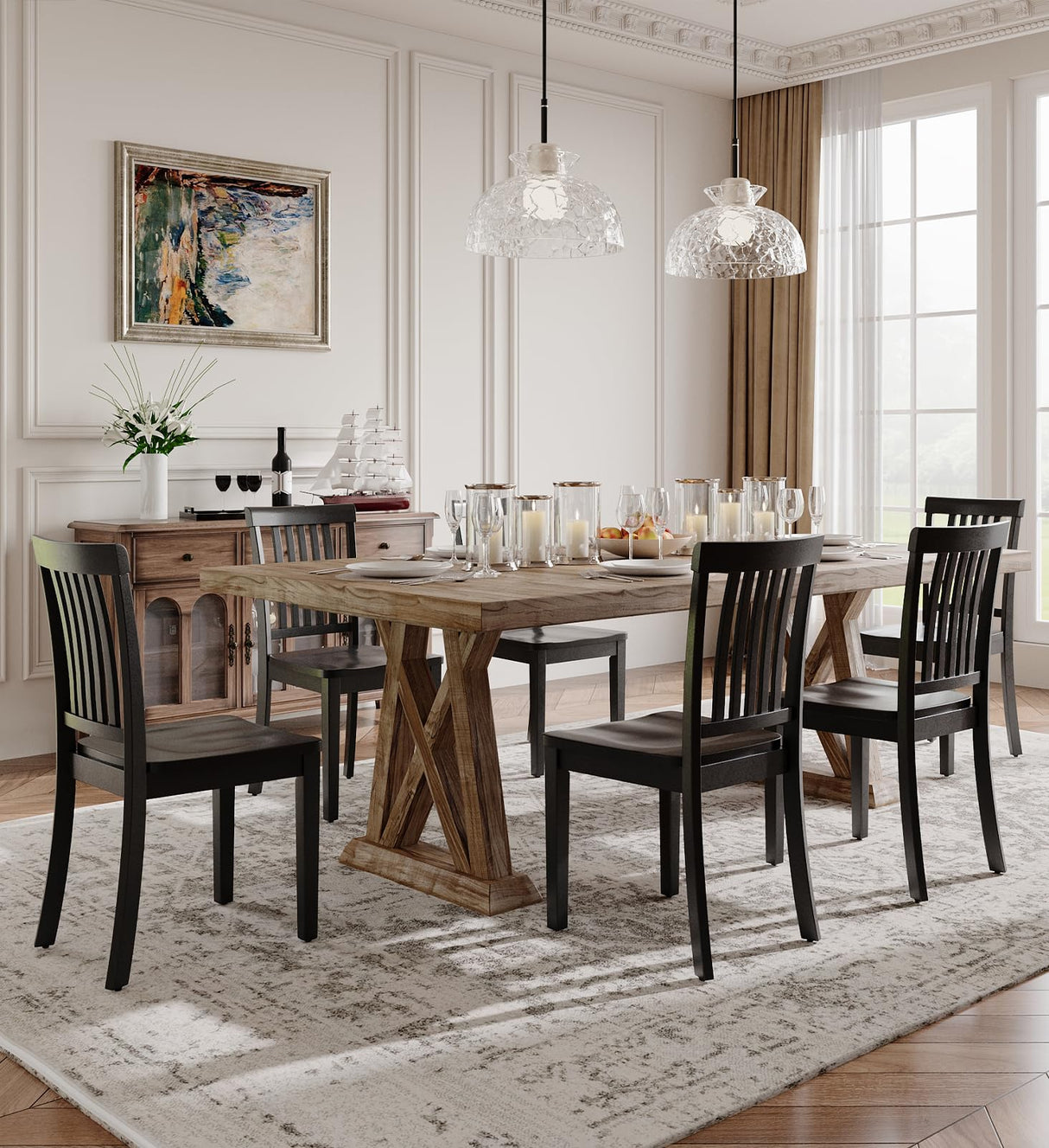 Homixis Dining Chairs Set of 6, Farmhouse Wood Chairs with Spindle High Backrest, 17.3 Inch Wood Chiars for Kitchen and Dining Room Homixis