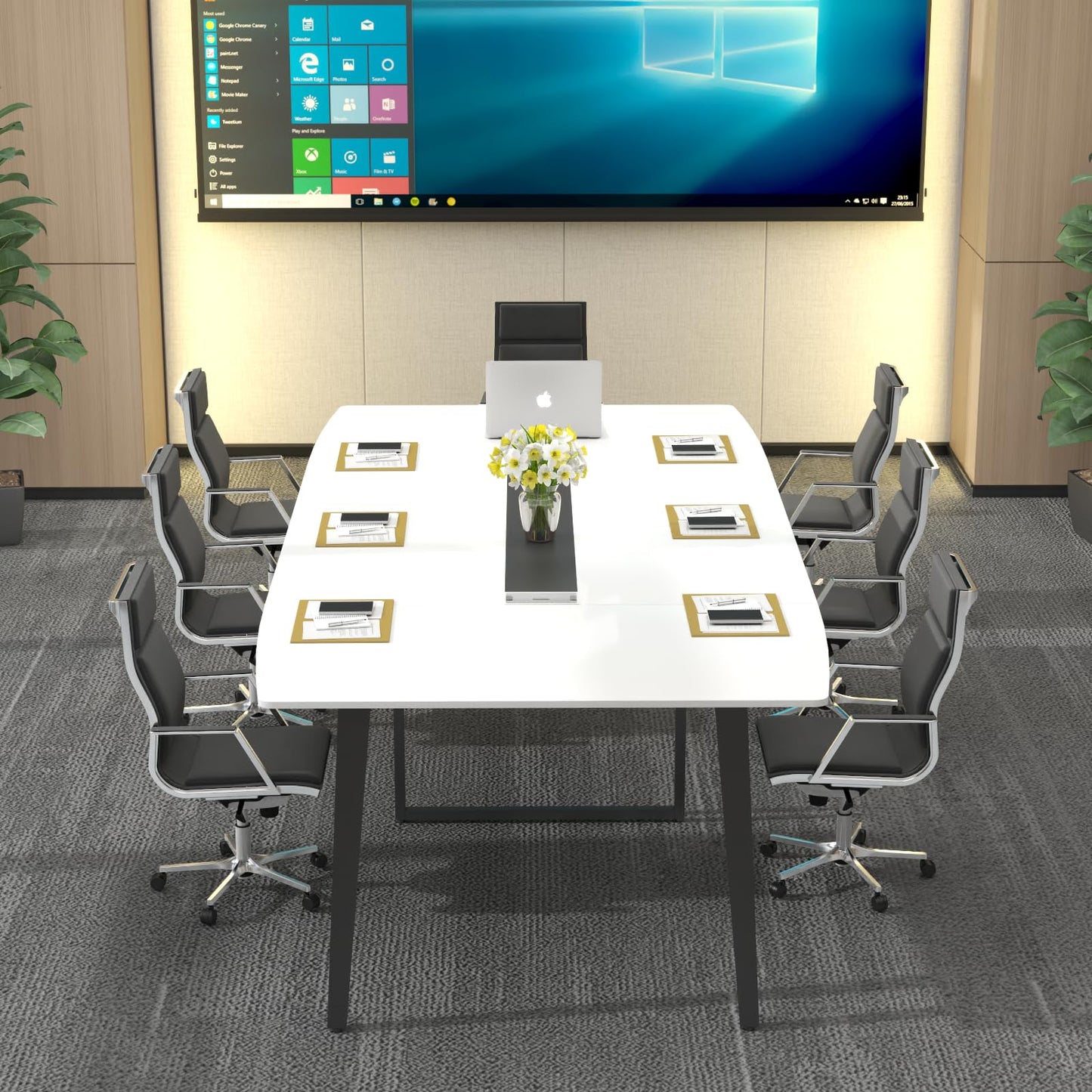 Loomie 8FT Conference Table, 94.49" L x 47.24" W x 29.53" H Meeting Seminar Table with Grommet, Large Boat Shaped Computer Desk, Boardroom Desk for Office Meeting Conference Room,White - WoodArtSupply