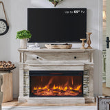 RedLemon 3-Sided Glass Fireplace TV Stand for TVs up to 65'', 52'' Electric Fireplace with Mantel, 36'' Tall Highboy Farmhouse Entertainment Center with Storage for Living Room, Antique Brush White RedLemon