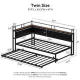 LIKIMIO Daybed with Trundle, Twin Corner Bed Fram with Bedside Storage,Sofa Day Bed for Living Room, Bedroom and Guest Room,Black LIKIMIO