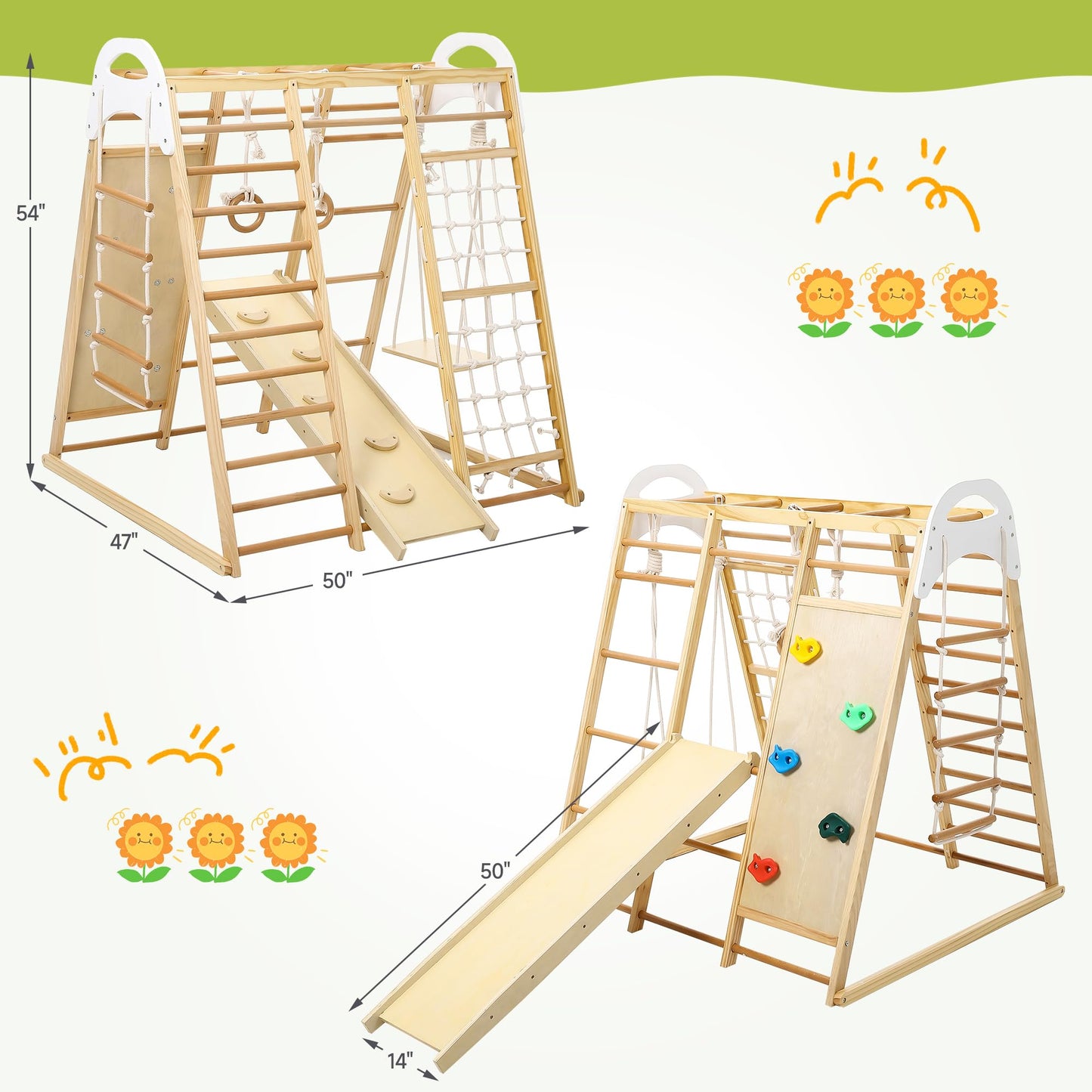 Wpond Indoor Jungle Gym, 8 in 1 Indoor Playground for Kids, Wooden Toddler Climbing Toys Indoor, Climbing Gym for Boys and Girls, Toddlers Wooden Climbing Gym for Age 3-8