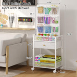 5-Tier Craft Rolling Cart, Craft Organizers and Storage with 18-Pocket, Utility Cart with Drawer & Lockable Wheels, Art & Craft Supply Organizer for Kids' & Adults'Studio, Bedroom (White) Hencawima