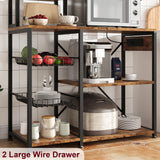 GarveeHome Bakers Rack with Power Outlets, 7-Tier Microwave Stand with 2 Wire Basket, 35.4 Inch Industrial Coffee Bar Station, Kitchen Large Bakers Rack with Storage for Pots, Dishes, Retro Brown GarveeHome