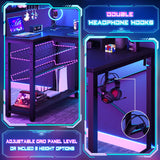 Homieasy Small Gaming Desk with Power Outlets Pegboard LED Light, 51 Inch L Shaped Computer Desk with Monitor Stand Storage Shelves, Reversible Corner Desk with Headset Hooks, Carbon Fiber Black Homieasy