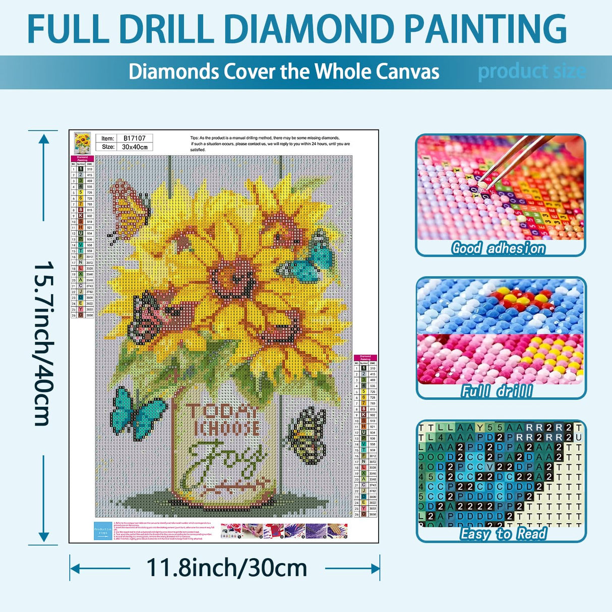 YQFCZDQ Sunflower Butterfly Diamond Art Kits for Adults,DIY Inspirational 5D Diamond Painting Kits Round Diamond Dots for Beginners,Full Drill Paint with Diamonds Pictures Gem Art Home Decor 12x16 in YQFCZDQ