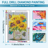 YQFCZDQ Sunflower Butterfly Diamond Art Kits for Adults,DIY Inspirational 5D Diamond Painting Kits Round Diamond Dots for Beginners,Full Drill Paint with Diamonds Pictures Gem Art Home Decor 12x16 in YQFCZDQ