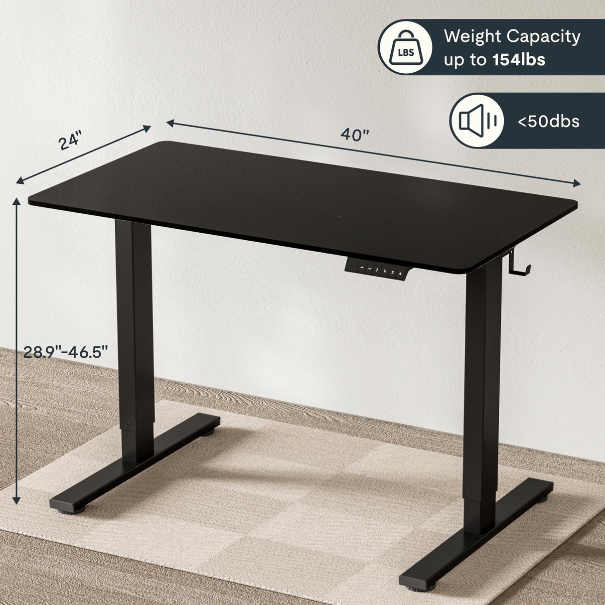 FLEXISPOT EN1 Whole-Piece Standing Desk 40 x 24 Inches Height Adjustable Small Desk Electric Sit Stand Desk Home Office Table Standing Desk (Black Frame + 40 in Black Top) FLEXISPOT