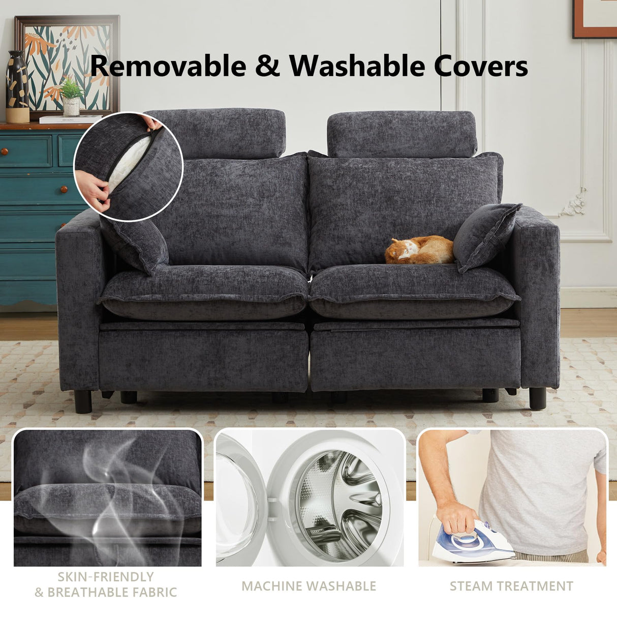 GUEAPY Cloud Couch Power Reclining Sofa Loveseat-Oversized Reclining Sectional Couches, Modern Power Recliner Sofa/Couches for Living Room, Comfortable Recliner Couches with Soft Upholstery Pillows GUEAPY