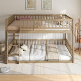 Merax Queen Over Queen Bunk Bed for Teens Adults, Wooden Floor Bunk Beds with Ladder and Guardrails for Guestroom Dormitory, No Box Spring Needed, Natural Merax