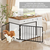 Dog Crate Furniture Kennel with Double Doors Wooden Pet House with 2 Drawers and Storage Cabinet, Indoor Dog Cage Farmhouse Modern Side End Table for Small Medium Dogs, White TTVIEW