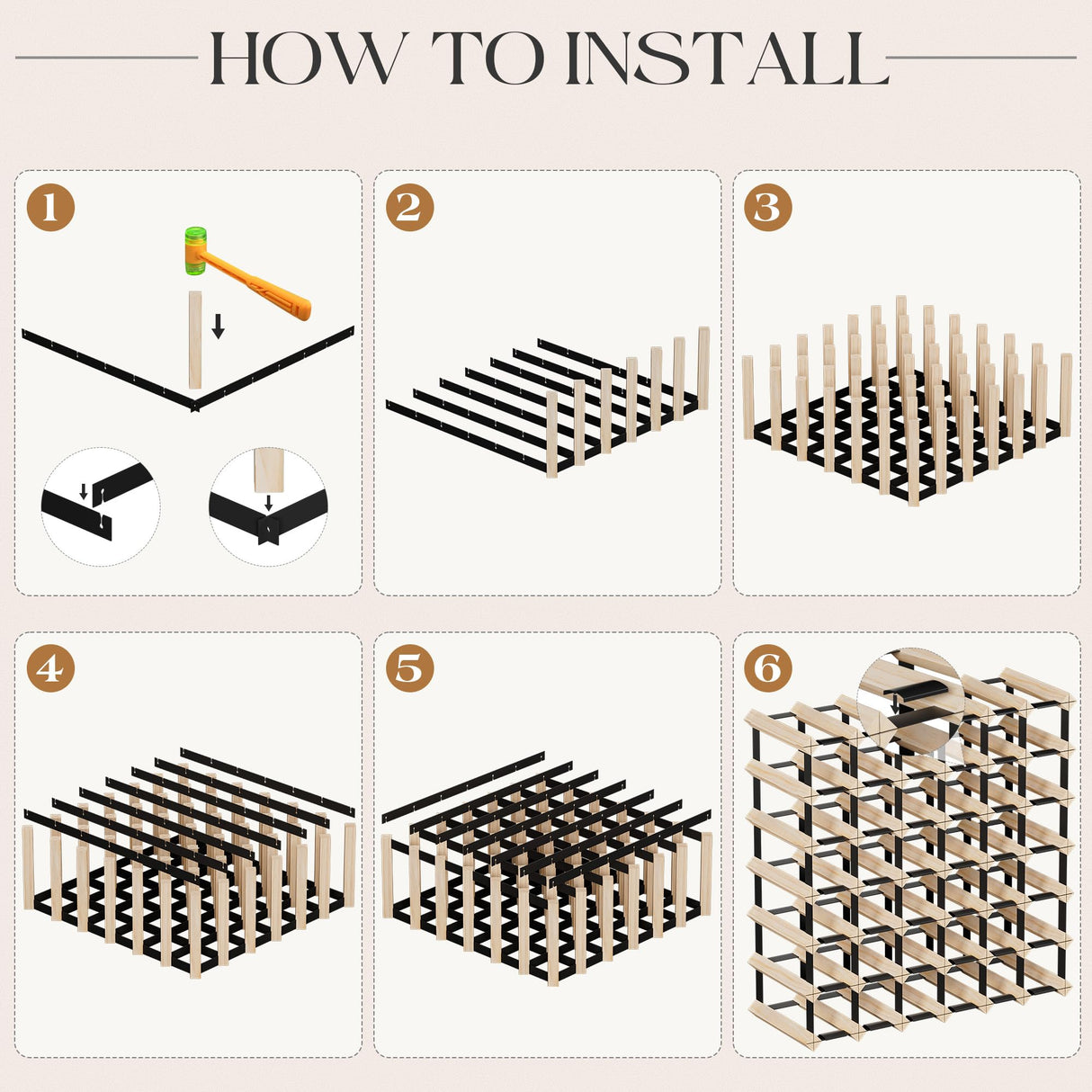 Wooden Wine Rack Countertop- Stylish Wine Racks for Cabinets, Perfect for Organizing and Displaying Your Wine Collection, Durable & Space-Saving Wine Storage Solution(42 Bottles) Urban Deco