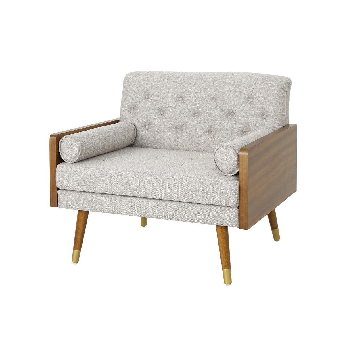 Christopher Knight Home Greta Mid Century Modern Fabric Club Chair, Beige, Dark Walnut 30.5D x 37.75W x 33H in Christopher Knight Home