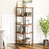 HOOBRO Corner Shelf Stand, Industrial 5-Tier Corner Bookshelf with Metal Frame, Plant Corner Display Shelf, Corner Bookcase for Small Spaces, Bedroom, Living Room, Rustic Brown BF33CJ01 HOOBRO