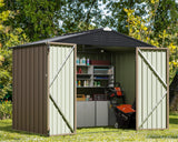 Greesum Outdoor Storage Shed 6 x 8 ft. Utility Tool Shed Metal Storage Garden Shed with Door & Lock for Patio Storage, Brown Greesum