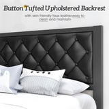HISOFT Twin Bed Frame with Upholstered Button Tufted Headboard, Bed Frame Platform Metal Slats Support, Under Bed Storage, No Box Spring Needed, Noise-Free, Easy Assembly, Black HISOFT