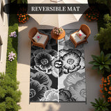 MontVoo Outdoor Rug-Waterproof Patio Rug Mat 5x8 ft Outdoor Carpet Mat Reversible Plastic Straw Outside Outdoor Rug for RV Camping Picnic Beach Balcony Backyard Pool Deck Porch Farmhouse Floral Black MontVoo