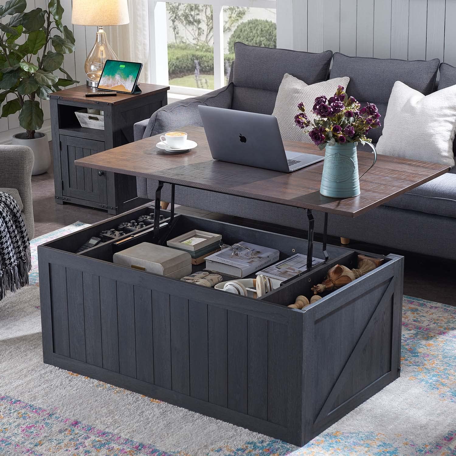 IFGET Lift Top Coffee Table with Double Storage Spaces, Farmhouse ...