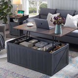 IFGET Lift Top Coffee Table with Double Storage Spaces, Farmhouse Rustic Wood Center Table with Sliding Groove Barn Door, Coffee Table Converts to Dining Table for Living Room Office (Dark Grey) IFGET