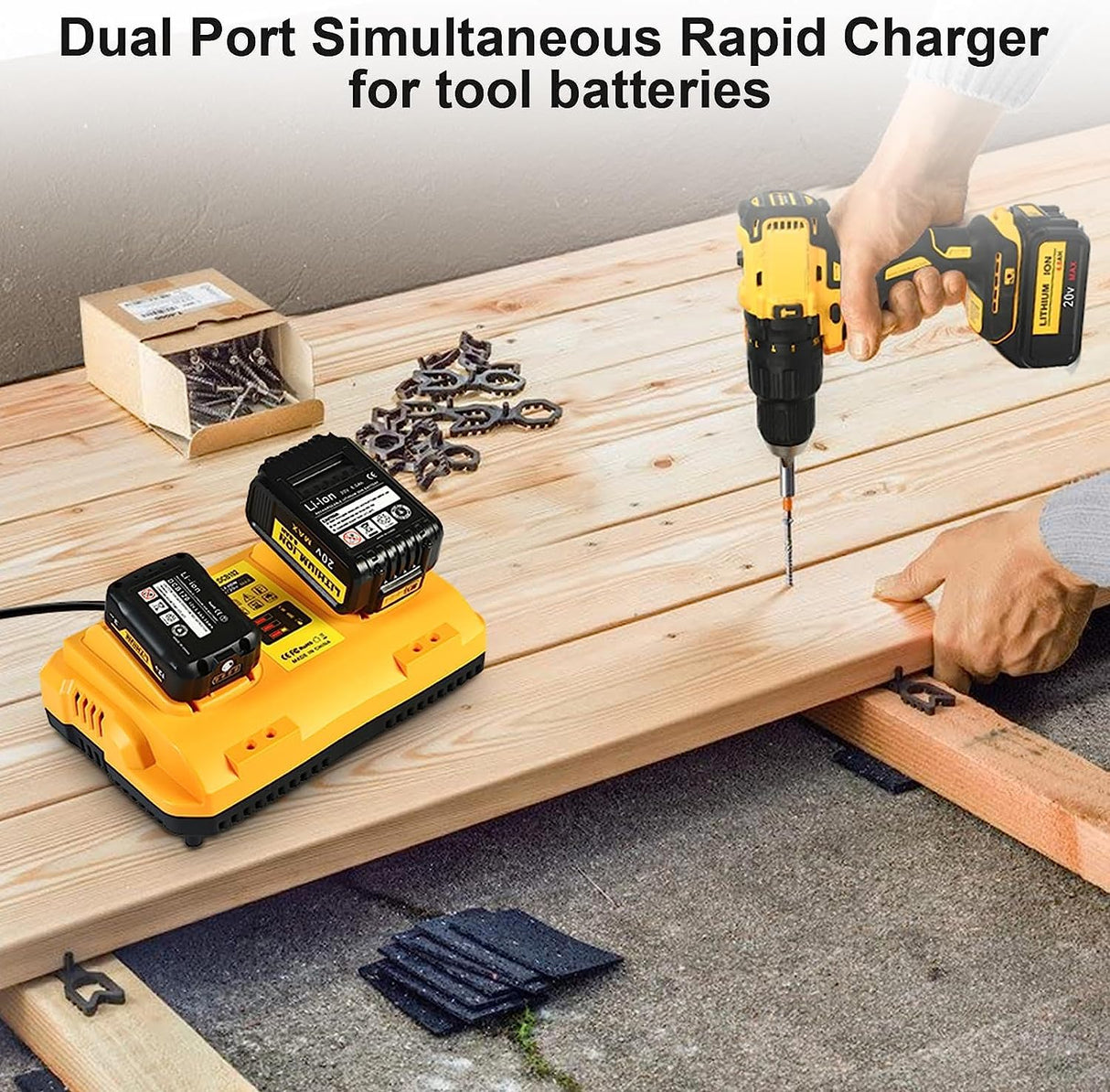 TeenPower 12/20V Max Battery Charger Replacement for Dewalt DCB102 Compatible with 12V 20V Max Lithium Battery DCB124 DCB203 DCB204 DCB606, 2-Port Simultaneous Charging TeenPower