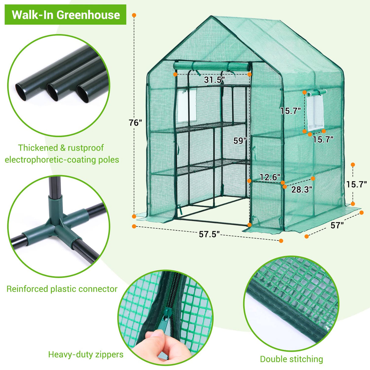 Greenhouse for Outdoors with Screen Windows, Ohuhu Upgraded 4 Tiers 11 Shelves Walk-in Greenhouses with Durable PE Cover, Outside Garden Plastic Green House with Ground Pegs & Ropes for Stability Ohuhu