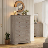 Hasuit Farmhouse Dresser for Bedroom, 7 Drawers Dresser, 51.4"Tall Dressers Chest of Drawers with Hand Carved Panel, Large Wood Closet Storage Organizer Rustic Dressers for Bedroom Living Room Hallway Hasuit