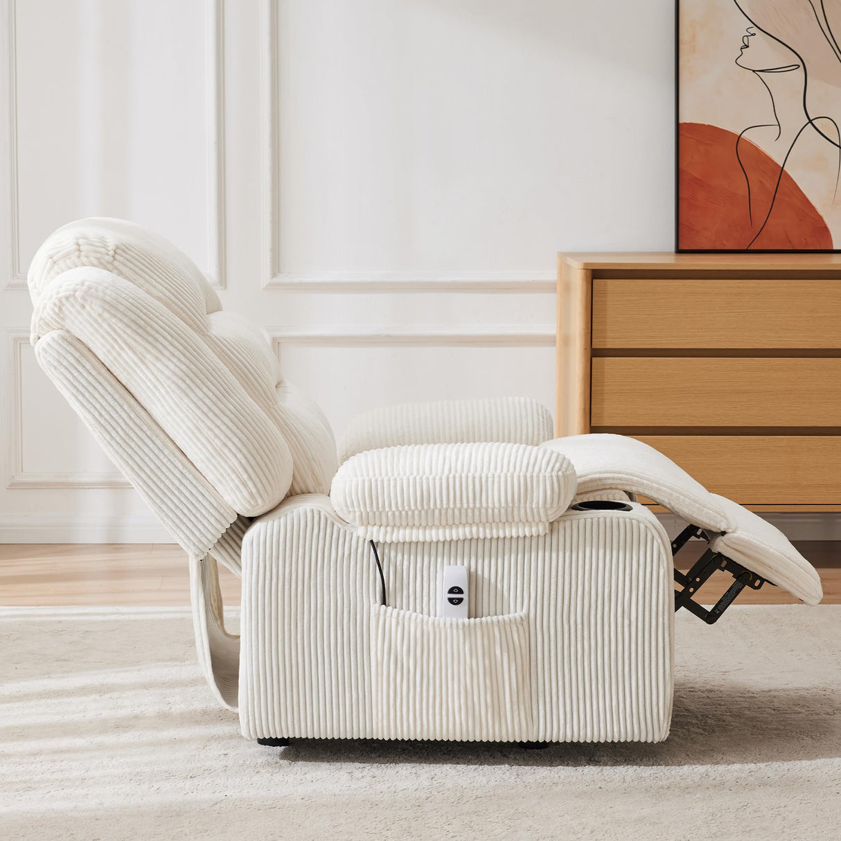 Hicosit Power Recliner Chair,Electric Reclining Chair for Adults,Adjustable Home Theater Seating Lounge,Recliners for Living Room,Bedroom with Charging Ports,Stripe White Hicosit