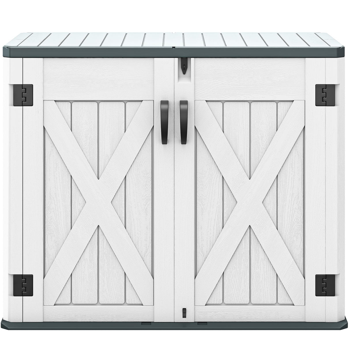DWVO Outdoor Storage Shed, Weatherproof Resin, 35 Cu Ft Capacity, Horizontal Design, X-Shaped Lockable Door, Suitable for Bike, Garden Tools, Trash Cans, Light Gray DWVO