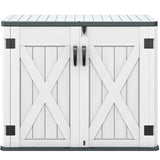 DWVO Outdoor Storage Shed, Weatherproof Resin, 35 Cu Ft Capacity, Horizontal Design, X-Shaped Lockable Door, Suitable for Bike, Garden Tools, Trash Cans, Light Gray DWVO