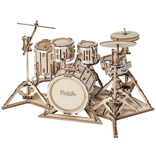 Rolife 3D Wooden Puzzles for Adults Drum kit Musical Instrument Model(TG409) - WoodArtSupply