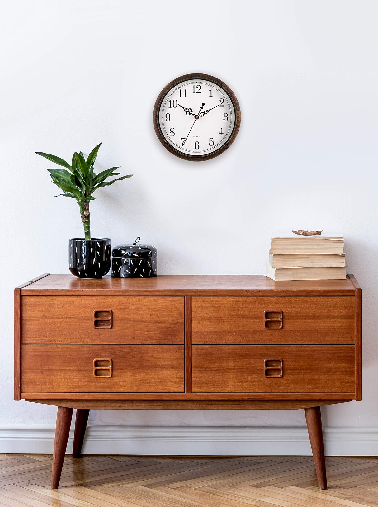 Bernhard Products Wall Clock 10 Inch Silent Non Ticking Movement Quality Quartz Battery Operated Round Easy to Read Decorative Brown Home/Kitchen/Office/Bedroom/Classroom/School Clocks, Black Numbers Bernhard Products