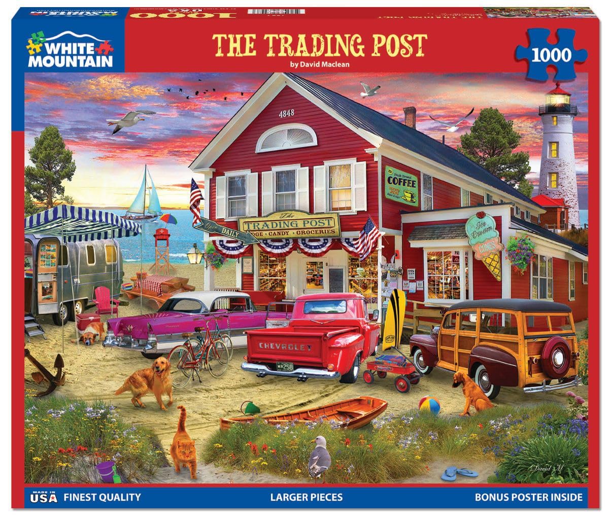 White Mountain The Trading Post Summer Puzzles 1000 Pieces Beach Jigsaw Puzzle for Adult Grandparents and Family White Mountain