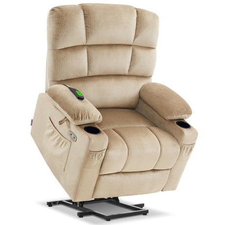 MCombo Dual Motor Power Lift Recliner Chair with Massage and Heat for Elderly People, Infinite Position, USB Ports, Cup Holders, Fabric 7679 (Medium, Beige) MCombo