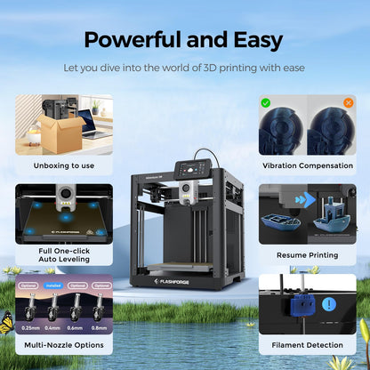 FLASHFORGE Adventurer 5M 3D Printer, 600mm/s Max High-Speed FDM 3D Printers with Auto Leveling, 280°C Direct Extruder with 3S Detachable Nozzle, Core XY All Metal Structure, Print Size 220x22 - WoodArtSupply