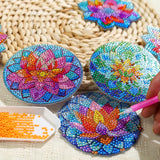 8 PCS Lotus Diamond Art Coasters Kits, Diamond Painting Coasters with Holder Set of 8, DIY Drink Coasters Art Crafts Supplies for Adults Cup Mat for Home Decor House Warming Gifts Non-Slip 3.9inch FOXKISS