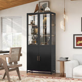 Virubi 76.75'' Tall Display Cabinet with Lights and Storage, Steel Curio Cabinet with Glass Doors, 3-Sided Glass, LED Lights for Hallways, Living Room, Kitchen, Home Decor and Office (Black) Virubi