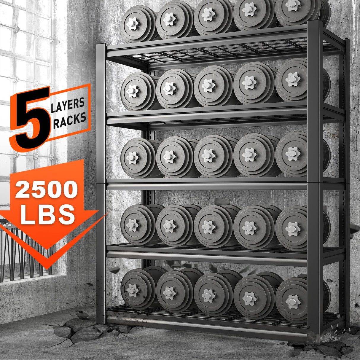 REIBII Garage Shelving Heavy Duty Loads 2500LBS 40" W Garage Storage Shelves Heavy Duty Shelving 72"H Adjustable Metal Shelving for Storage Rack 5 Tier Industrial Utility Shelf, 40"Wx18"Dx72"H, Black REIBII