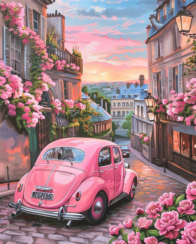 Car Paint by Numbers Kits for Adults,Pink Easy Adult Painting by Number on Canvas for Beginner, DIY Watercolor Painting for Gift Home Decor Relax. (Pink Car)