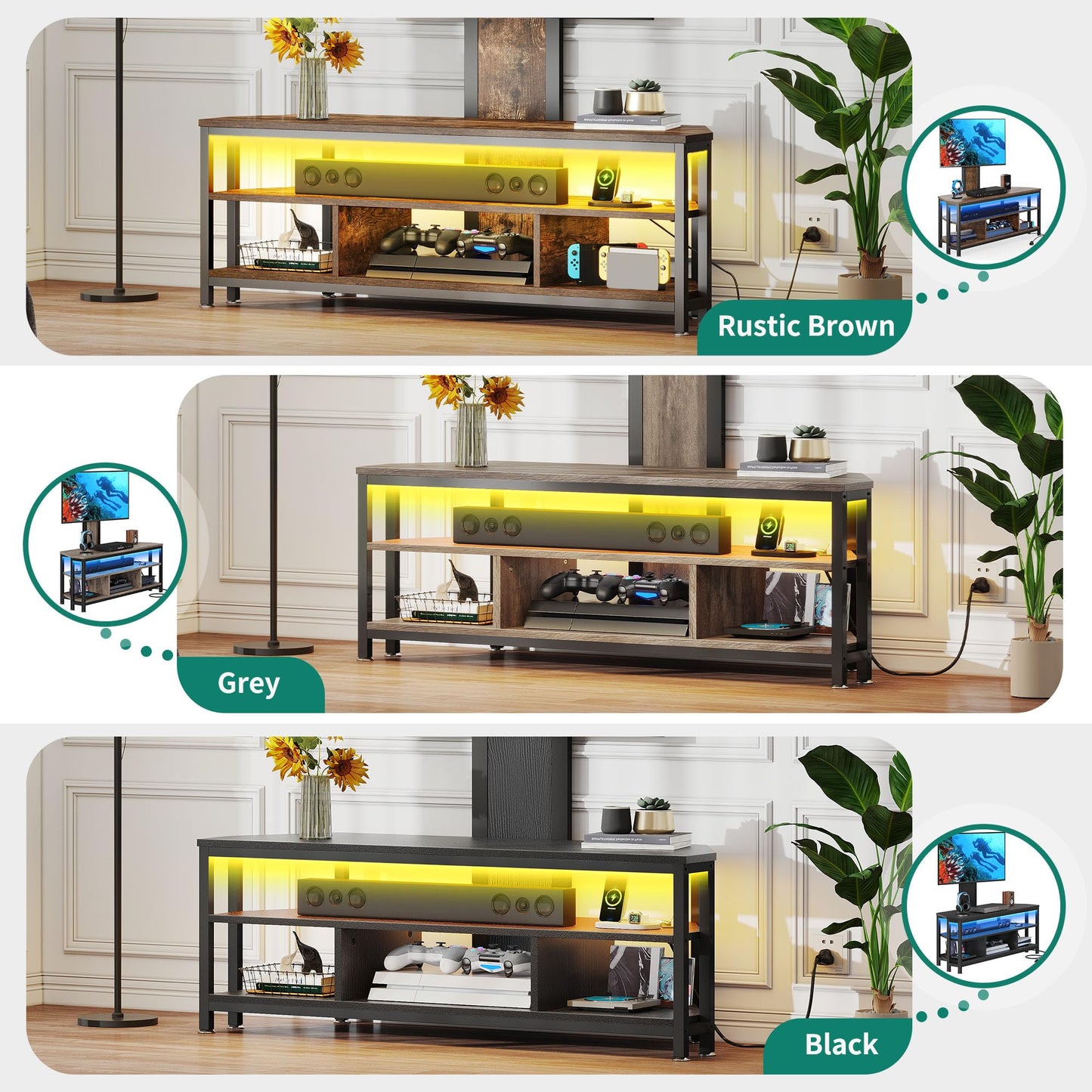 YITAHOME TV Stands for Living Room, 65 inch TV Stand with Mount and Power Outlet, Entertainment Center with Storage, Led TV Stand for 55/60/65/70 inch TV, TV Console Cabinet for Living Room, Black