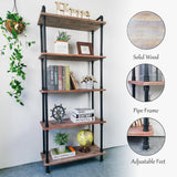 Anynice Industrial Bookshelves, Wood Pipe Bookshelf, 5 Shelf Rustic Display Storage Tall Standing Shelf Bookcase for Living Room, Kitchen, Office (Weathered Brown, 29.5" L x 11.8" W x 70" H) Anynice