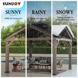 Sunjoy 12 x 12 ft. Hardtop Gazebo 2-Tier Wooden Frame Outdoor Gazebo with Ceiling Hook for Patio, Backyard, and Garden, Brown Sunjoy