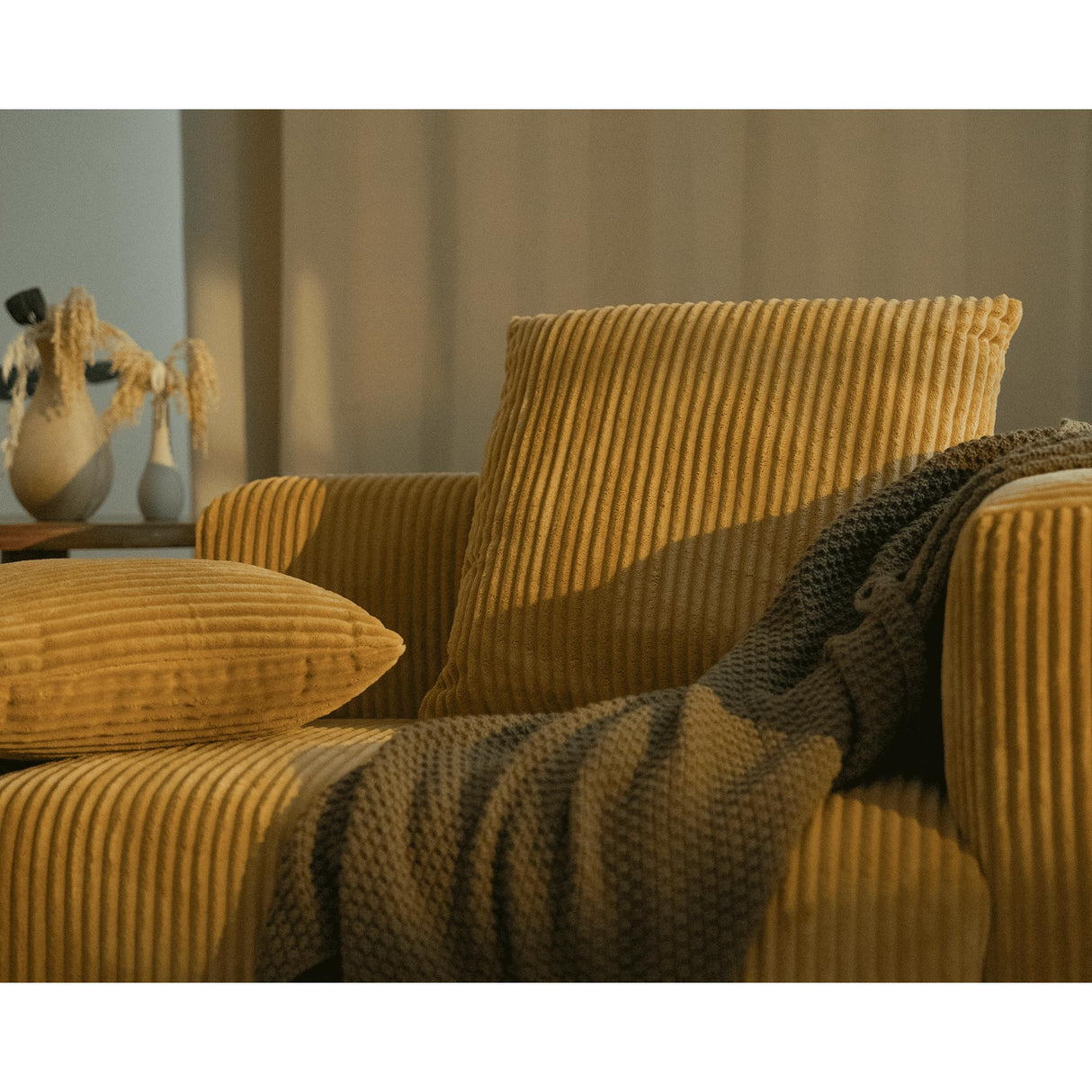 Acanva Corduroy Convertible Modular L Shaped Sectional Sofa, 4 Seater Free Combination Corner Couch, Convertible to DayBed, Wide Loveseat with Moveable Ottomans for Small Spaces, Sleeper Bed, Yellow Acanva