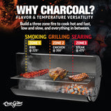 Char-Griller® Pro Deluxe Charcoal Barrel Grill, EasyDump™ Ash Pan, Premium Front and Side Shelves with Utensil Hooks, 850 Square Inches of Cooking Space in Black, Model E2827 Char-Griller