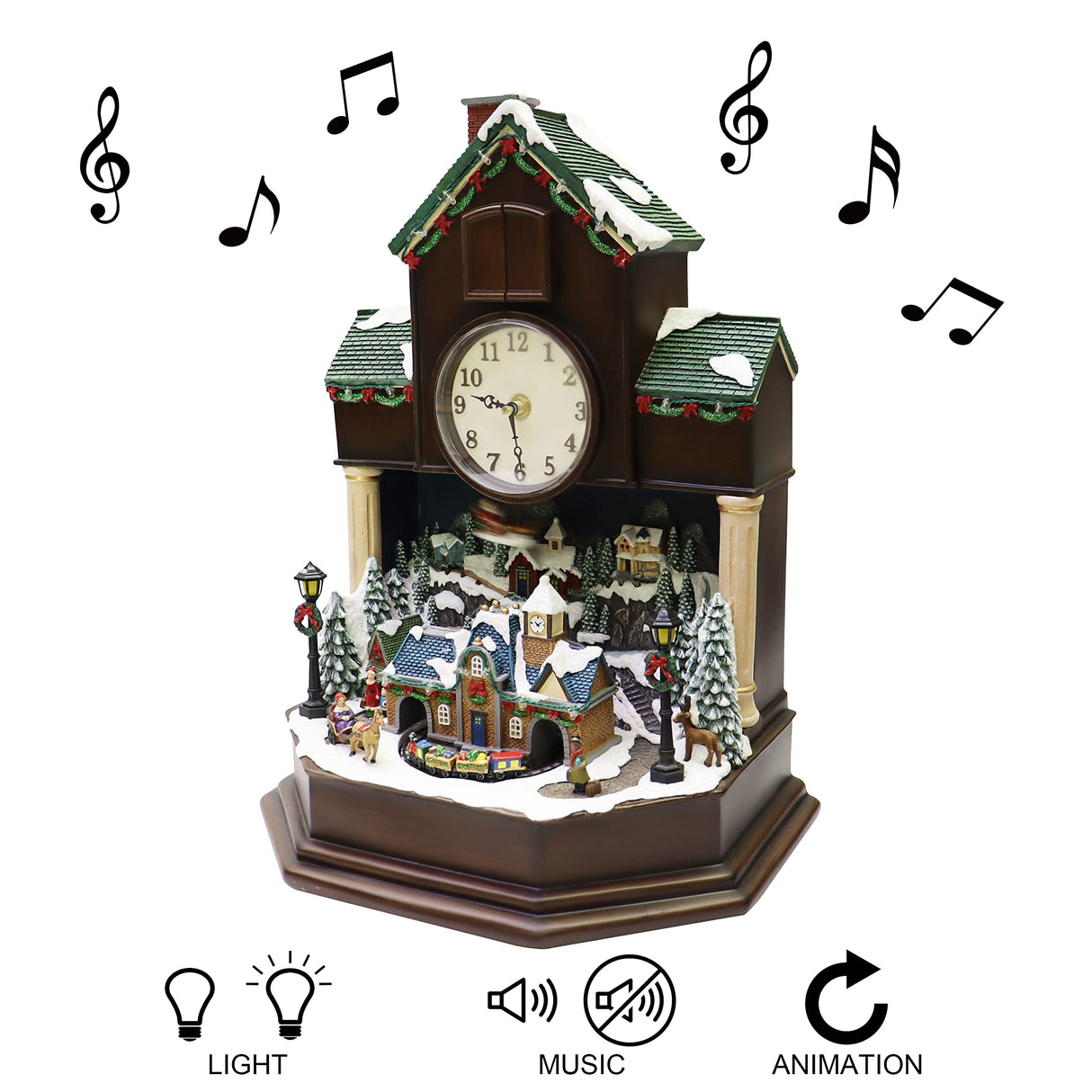 MOMENTS IN TIME 17.1" H Christmas Decor Cuckoo Clock with Christmas Village Scene, with LED Lights, Christmas Music, and Animation - Power Adapter (Included) MOMENTS IN TIME