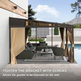 Domi 12x16FT Wall Mounted Gazebo Aluminum Frame, Lean to Gazebo Hardtop with Galvanized Steel Sloping Roof, Curtains and Netting for Patio Deck Backyard Lawn Party domi outdoor living