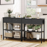 HOOBRO 29.5" Narrow Console Table with 2 Fabric Drawers, Small Entryway Table with 3-Tier Storage Shelves, Thin Sofa Table, Side Table, for Living Room, Hallway, Black BB72XG01 HOOBRO