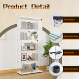 LFT HUIMEI2Y Glass Display Cabinet 5-Shelf with 2 Doors and Lock, Curio Cabinets Upgraded Quick-Install Style Tempered Glass Floor Standing Bookshelf for Living Room, Bedroom, Kitchen White LFT HUIMEI2Y
