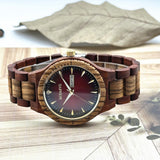 MIEASVE Handmade Wood Watches for Men Red Dial Lightweight Analog Quartz Wooden Watch Adjusted Band MIEASVE