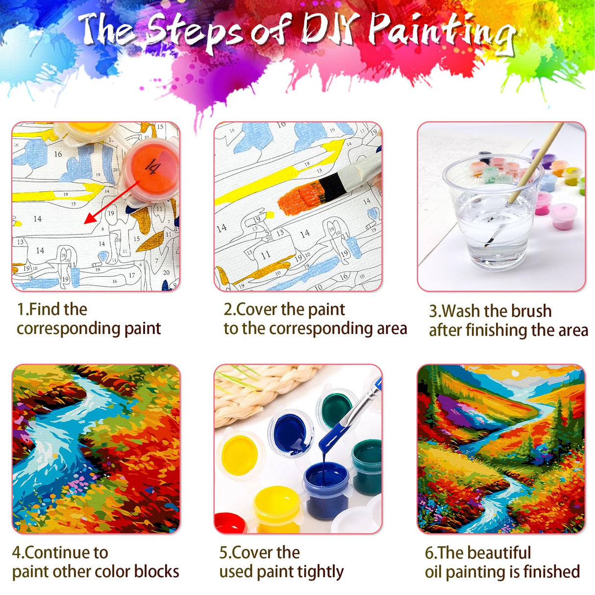 Yunnuo Landscape Paint by Numbers Kits for Adults, Easy Paint by Number Sunset and Creek, DIY Oil Painting with Brushes Acrylic Paints for Home Wall Decor 16x20 Inch Yunnuo