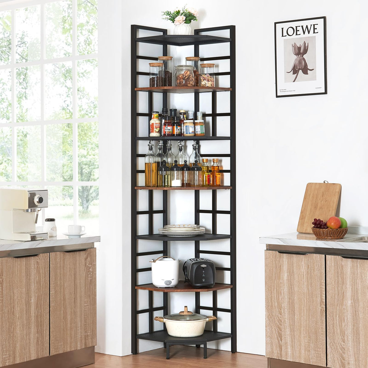 HOMISSUE Corner Shelf, 6 Tier Tall Corner Bookshelf 82.6", Industrial Corner Shelves Stand, Display Shelving Unit with Storage for Home Office Living Room and Bedroom, Brown HOMISSUE
