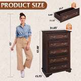 WLIVE Farmhouse Dresser for Bedroom, Tall Wood Dresser with 5 Drawer, Chest of Drawers with Roman Metal Handle for Living Room, Hallway, Closet, Brown WLIVE